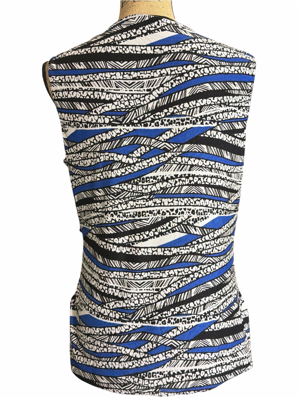 Cable & Gauge Blue, Black & White Cowl Neck Sleeveless Top EC. Size X-Large - Picture 5 of 8